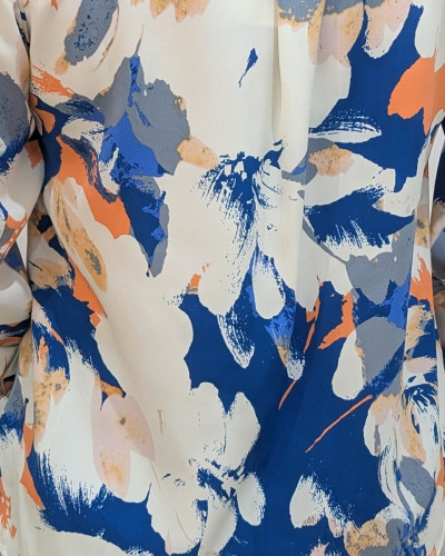 Chemisier femme bleu blanc corail fleuri Liana