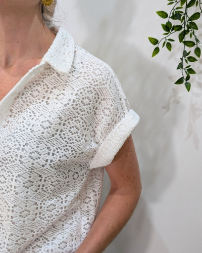 Chemisier femme à nouer crochet écru