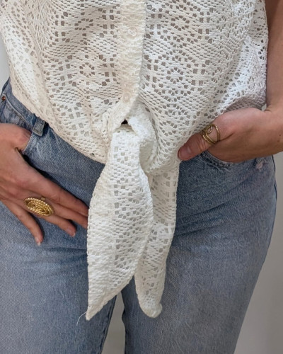 Chemisier femme à nouer crochet écru