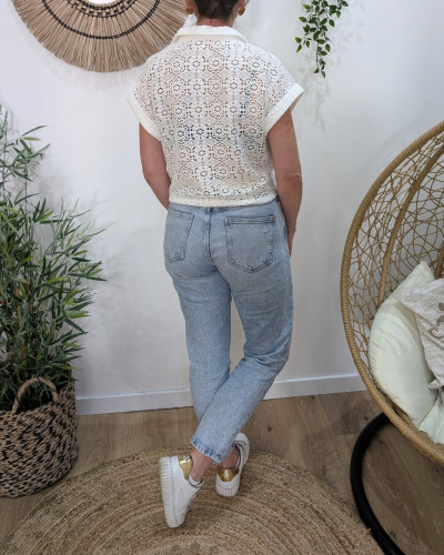 Chemisier femme à nouer crochet écru