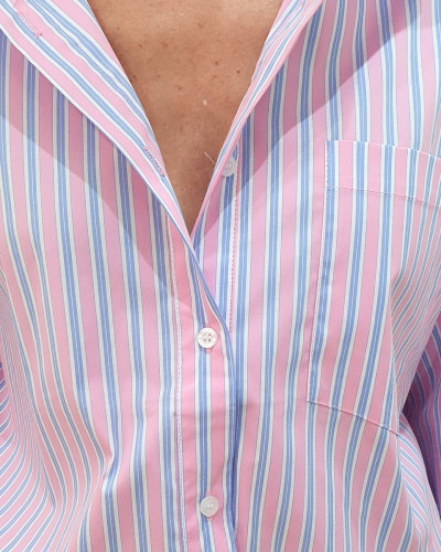 Chemisier femme rayé rose et bleu