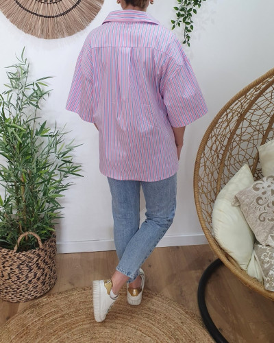 Chemisier femme rayé rose et bleu