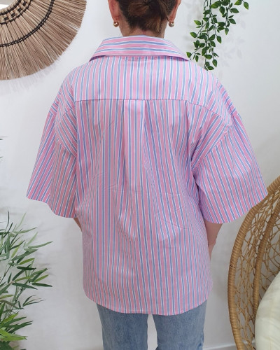 Chemisier femme rayé rose et bleu