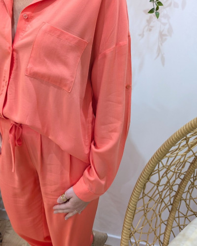 Chemise femme fluide corail fluo