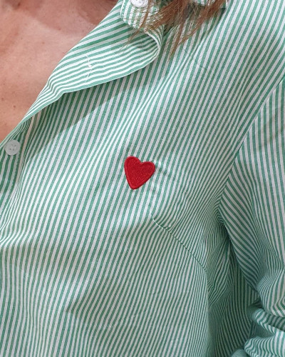 Chemisier femme rayé vert et blanc coeur rouge Serra