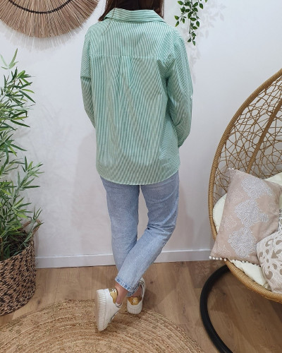 Chemisier femme rayé vert et blanc coeur rouge Serra