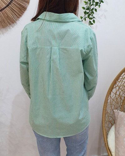 Chemisier femme rayé vert et blanc coeur rouge Serra