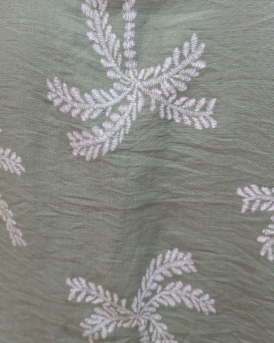Chemisier femme vert amande palmiers blancs
