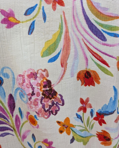 Chemisier femme écru fleurs multicolores Romylla