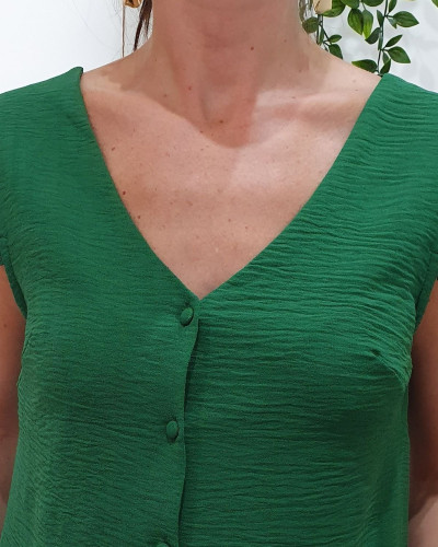 Blouse femme verte dos et manches dentelle Enya