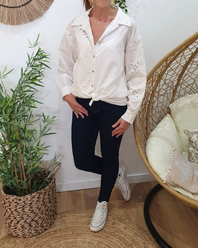 Chemisier femme écru brodé fil doré Yrsa