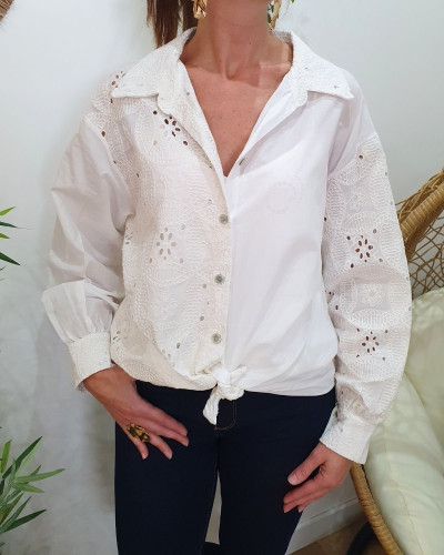 Chemisier femme écru brodé fil doré Yrsa