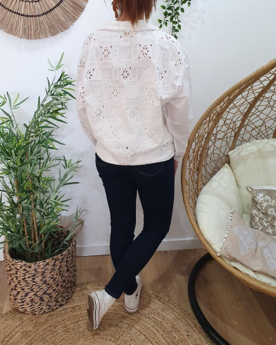 Chemisier femme écru brodé fil doré Yrsa