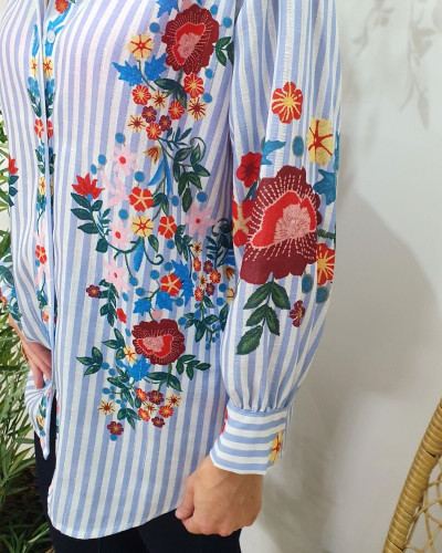 Chemisier femme à rayures et imprimé floral