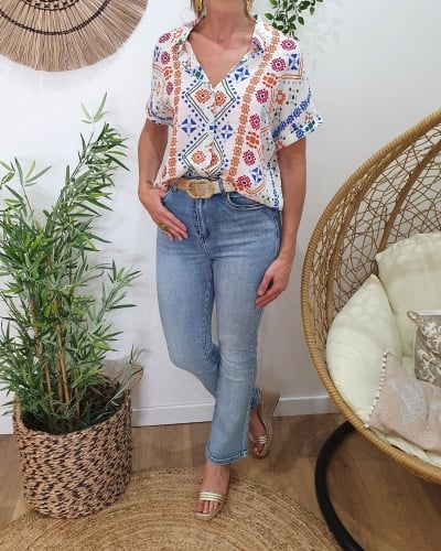 Chemisier femme multicolore manches courtes