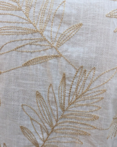 Chemisier femme écru sans manches broderies beiges fil argenté