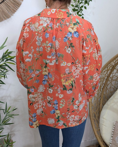 Chemisier femme fleuri corail