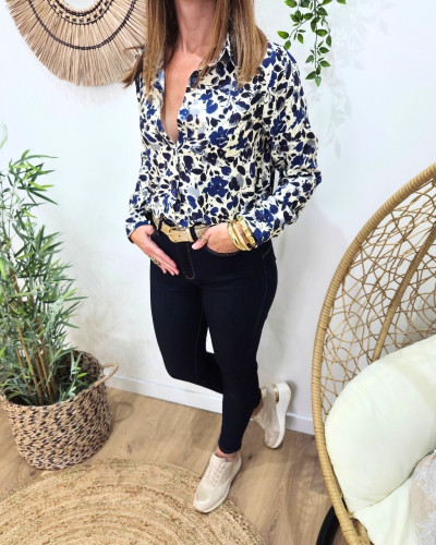 Chemisier femme beige bleu marine Aelyne