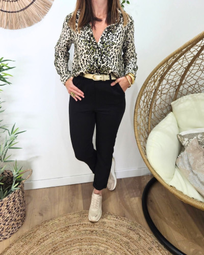 Chemisier femme beige léopard kaki et noir Eowyn