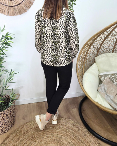 Chemisier femme beige léopard kaki et noir Eowyn