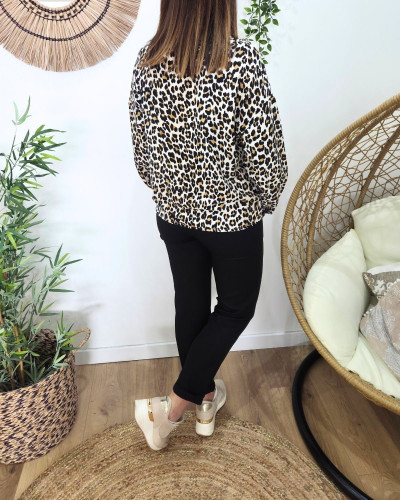 Chemisier femme beige léopard camel et noir Harmonia