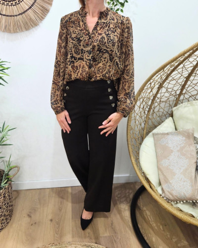 Chemisier voilage femme léopard camel Yara