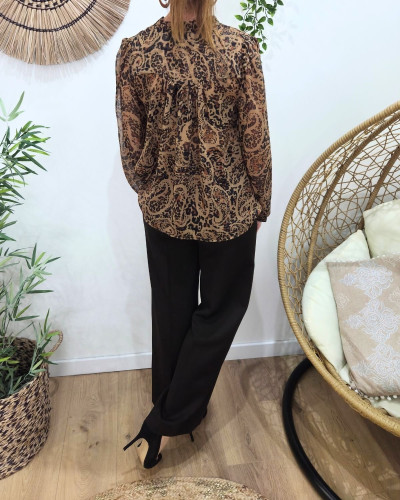 Chemisier voilage femme léopard camel Yara