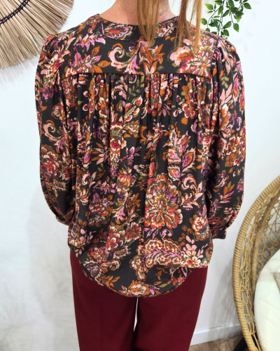 Chemisier femme kaki terracotta et rose Danaé