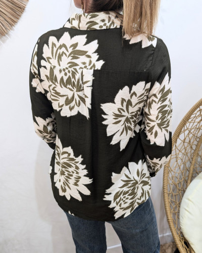 Chemisier femme kaki fleurs écrues Ophéa