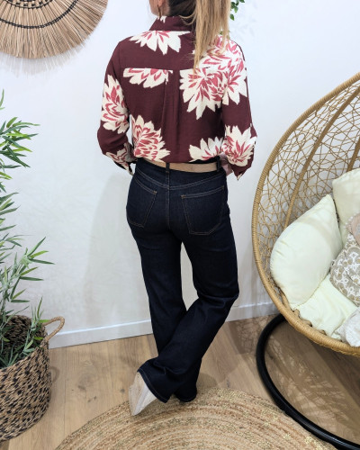 Chemisier femme bordeaux fleurs écrues Ophéa