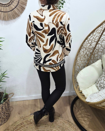 Chemisier femme beige motifs camels et noirs Josephina