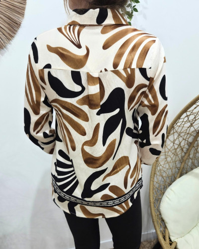 Chemisier femme beige motifs camels et noirs Josephina