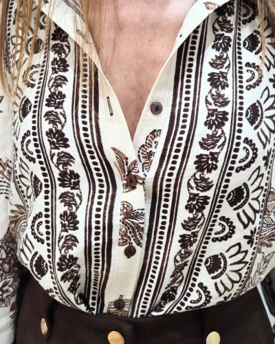 Chemisier femme beige motifs marrons Kaïla