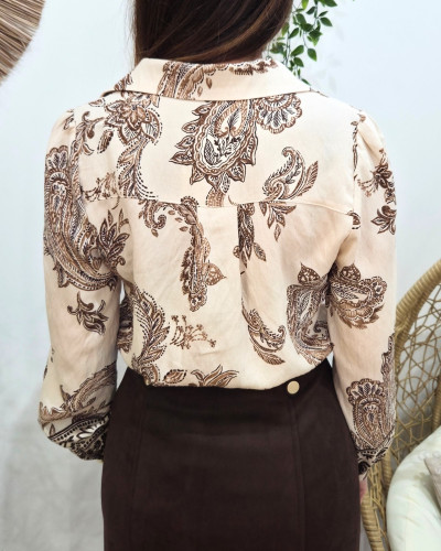 Chemisier femme beige motifs marrons Kaïla