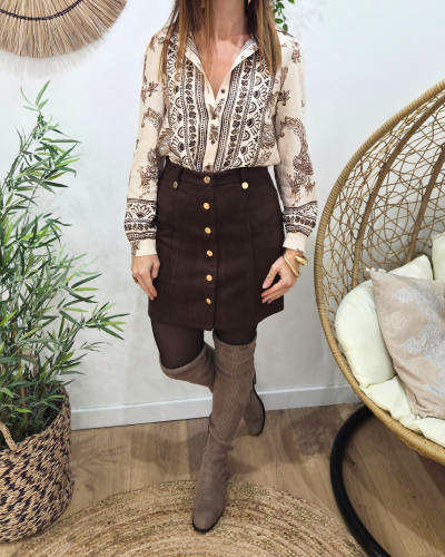 Chemisier femme beige motifs marrons Kaïla