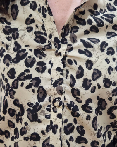 Chemisier femme taupe et noir léopard paillettes dorées