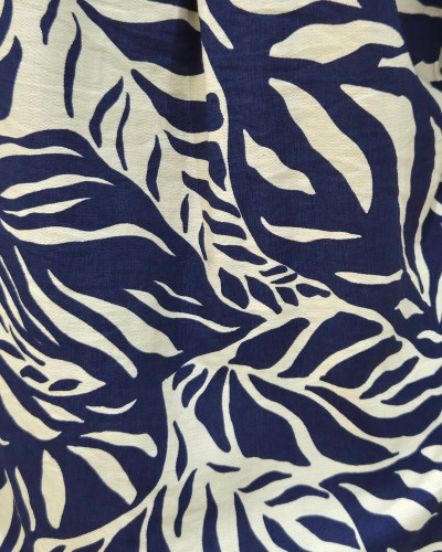 Chemisier femme marine et beige feuillages Norina