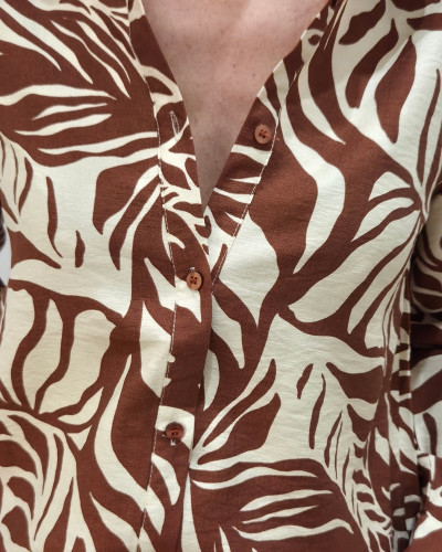 Chemisier femme terracotta et beige feuillages Norina