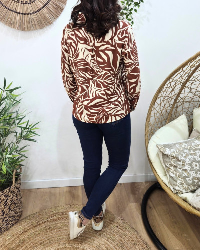 Chemisier femme terracotta et beige feuillages Norina