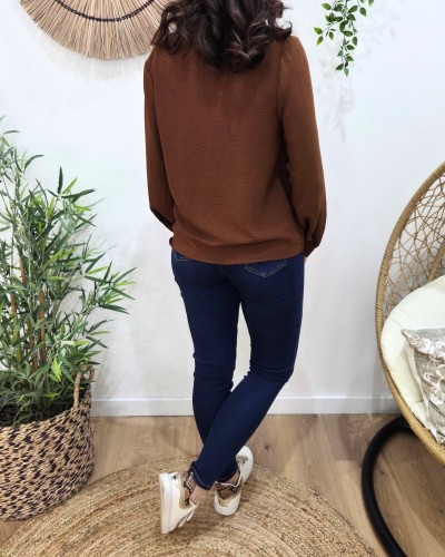 Chemisier femme marron poitrine dentelle Olwen