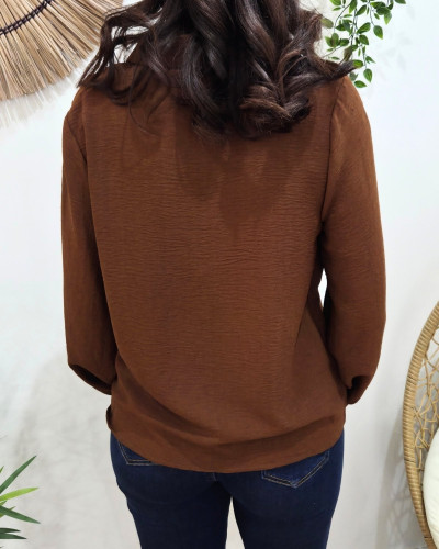 Chemisier femme marron poitrine dentelle Olwen