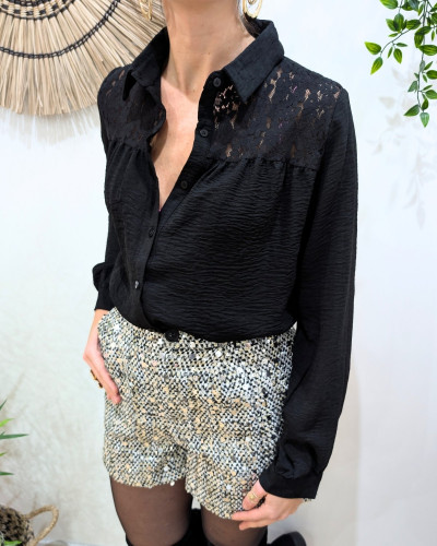 Chemisier femme noir poitrine dentelle Olwen