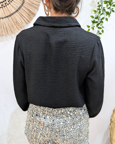 Chemisier femme noir poitrine dentelle Olwen