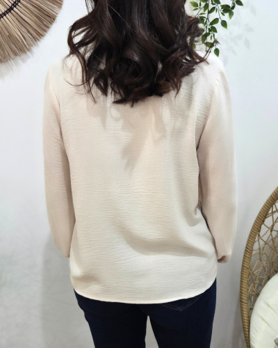 Chemisier femme beige poitrine dentelle Olwen