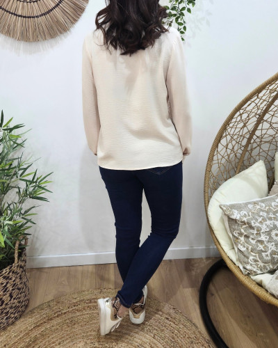 Chemisier femme beige poitrine dentelle Olwen