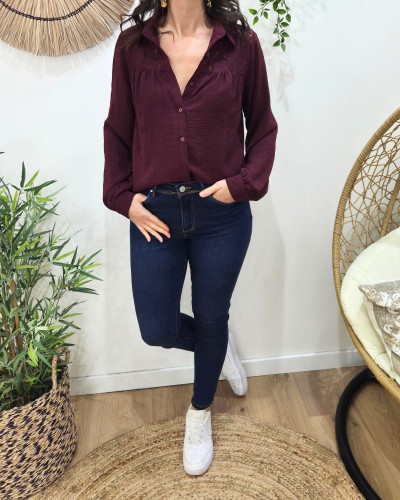Chemisier femme bordeaux poitrine dentelle Olwen