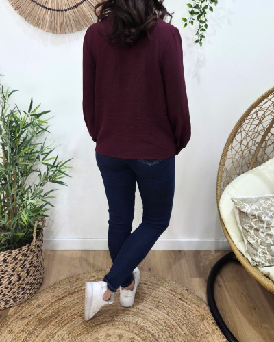 Chemisier femme bordeaux poitrine dentelle Olwen