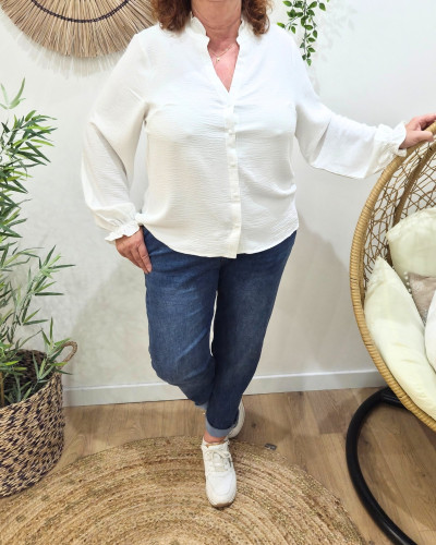 Chemisier femme écru col mao Edena