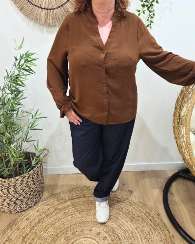 Chemisier femme marron col mao Edena