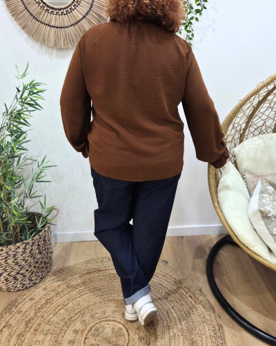 Chemisier femme marron col mao Edena